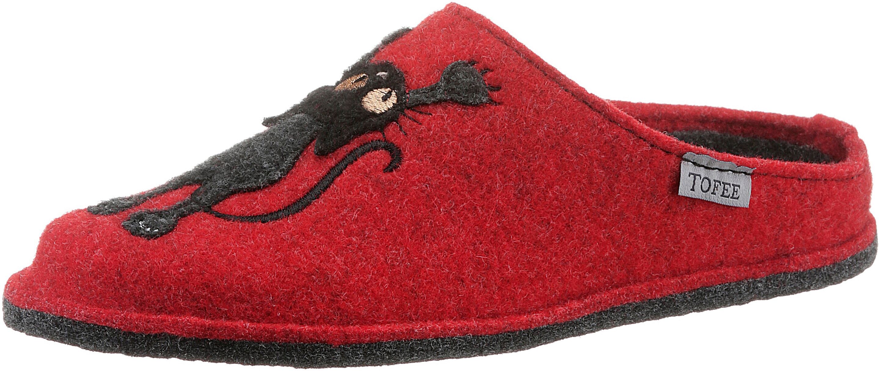 Tofee Pantoffel, mit Katzen-Motiv rot  35 36 37 38 39 40 41 42