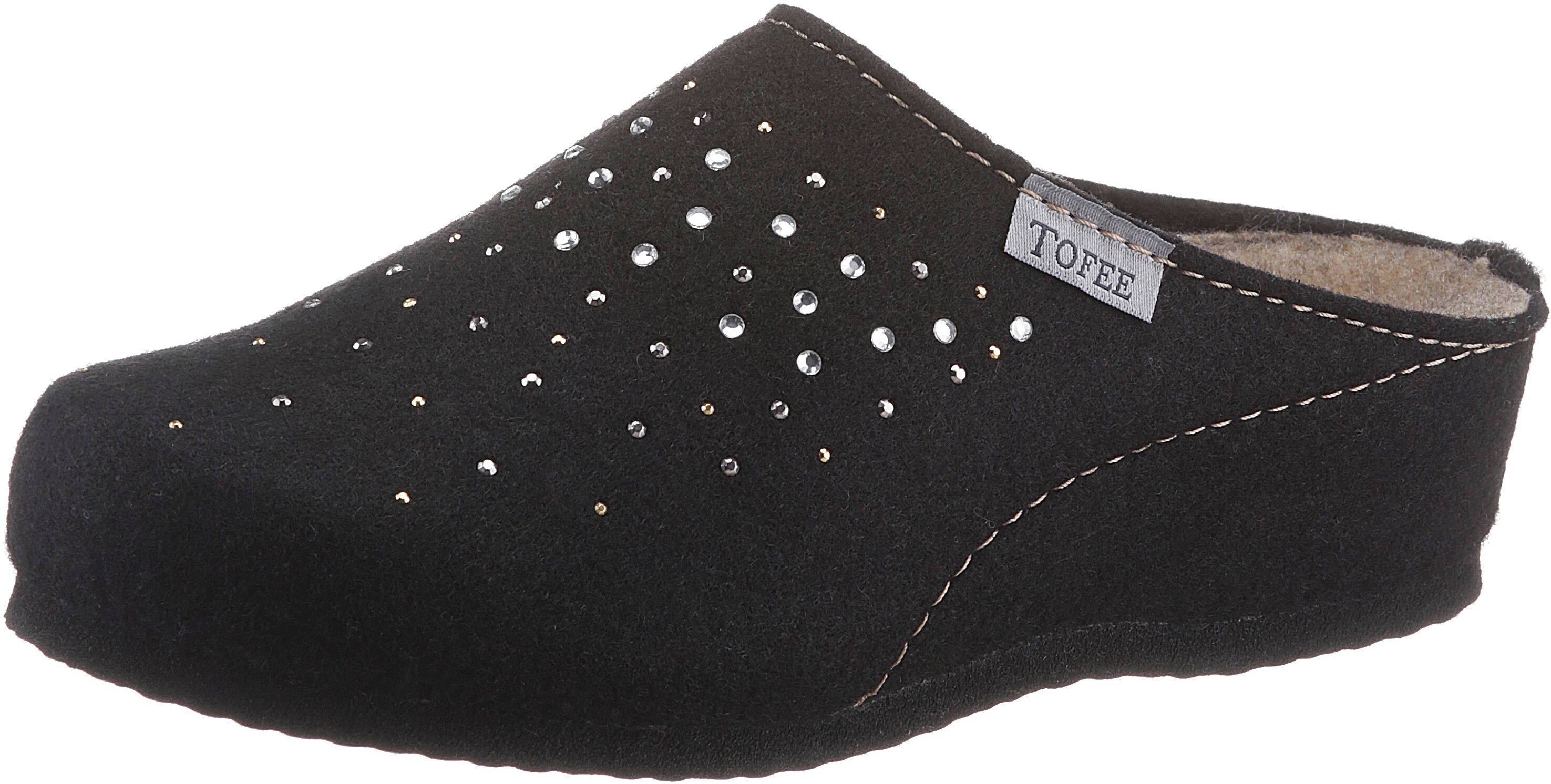 Tofee Pantoffel, mit Glitzersteinchen schwarz  35 36 37 38 39 40 41 42