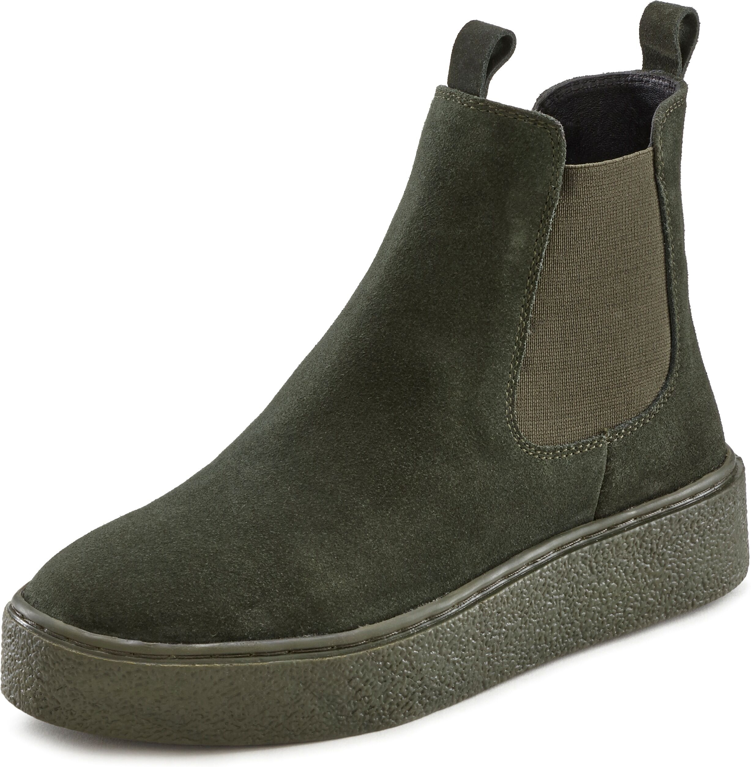 LASCANA Stiefelette, Chelsea Boots aus Leder und im sportivem Look grün  35 36 37 38 39 40 41 42