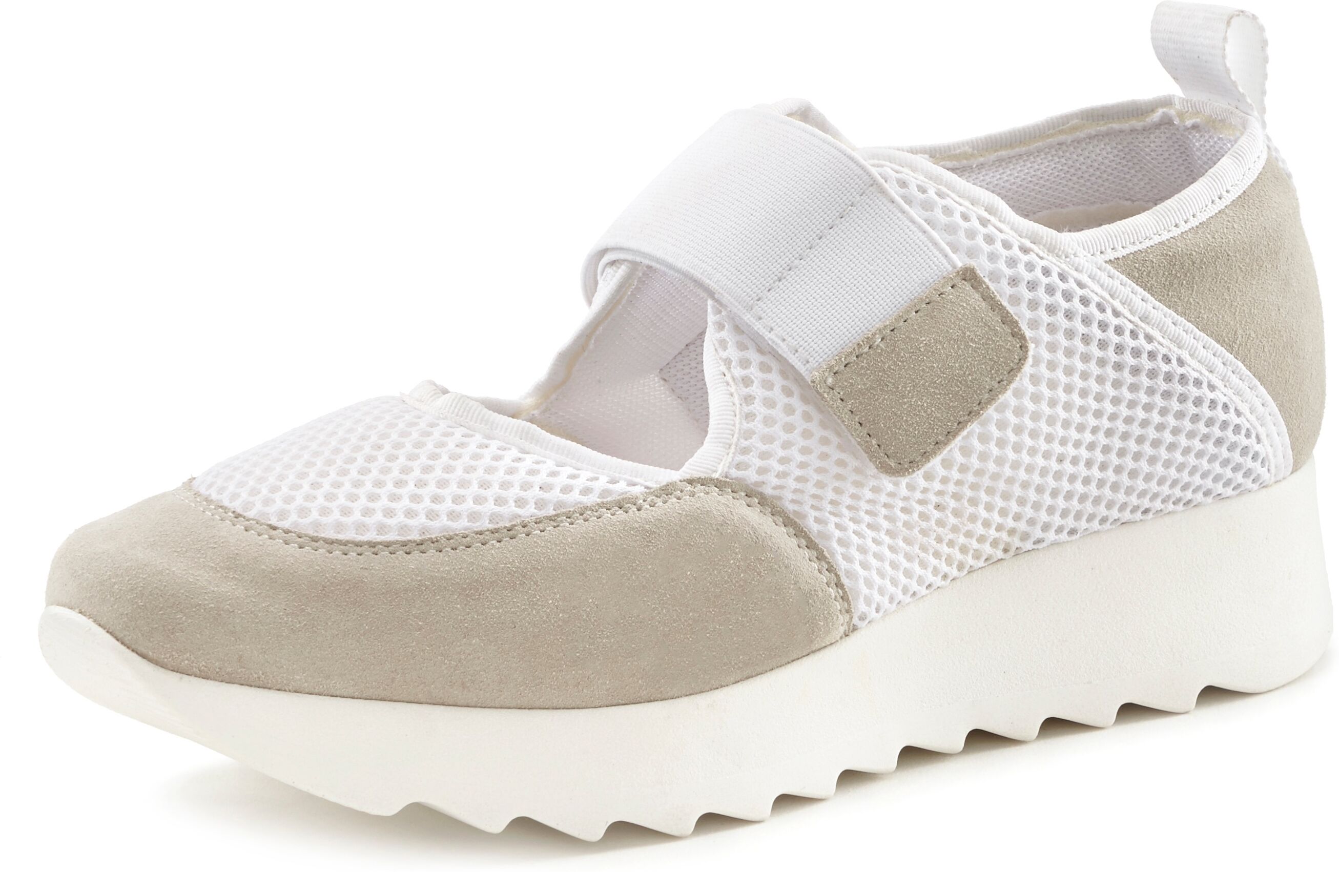 LASCANA Slipper, aus Leder mit Mesh-Einsätzen und praktischem Klettverschluss weiss  35 36 37 38 39 40 41