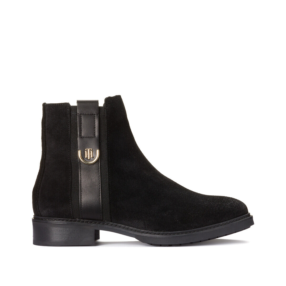 Tommy Hilfiger Boots TH, Veloursleder, flacher Absatz SCHWARZ