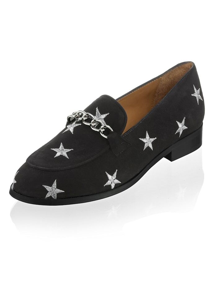 Alba Moda Slipper mit Sternen-Stickerei, schwarz