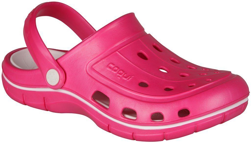 Coqui Clog mit umklappbarem Fersenriemen, Lt. Fuchsia/White