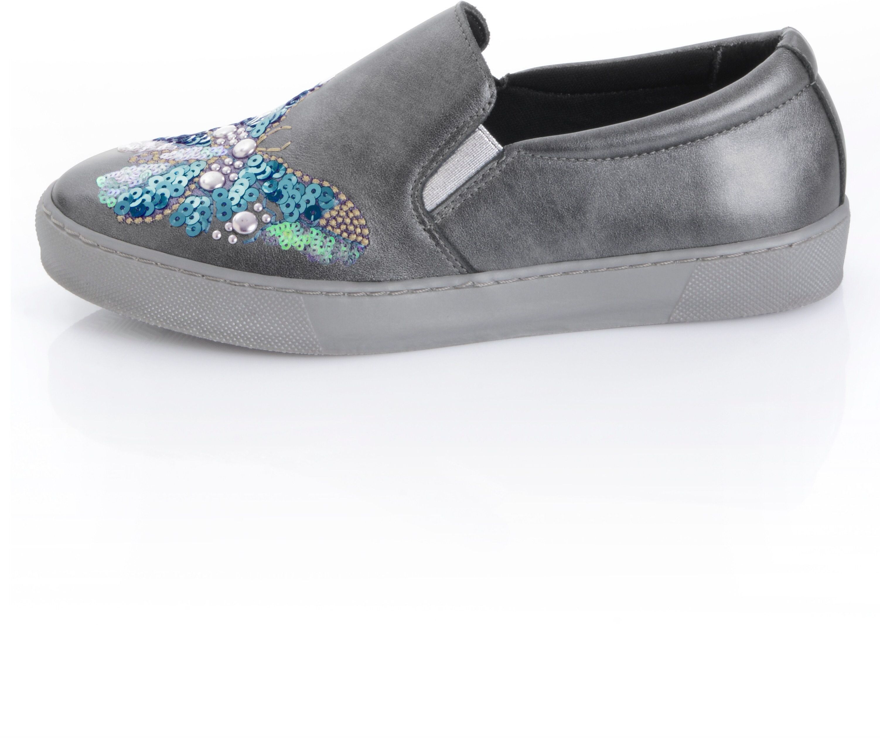 Alba Moda Slipper mit Schmetterlingsmotiv, grau