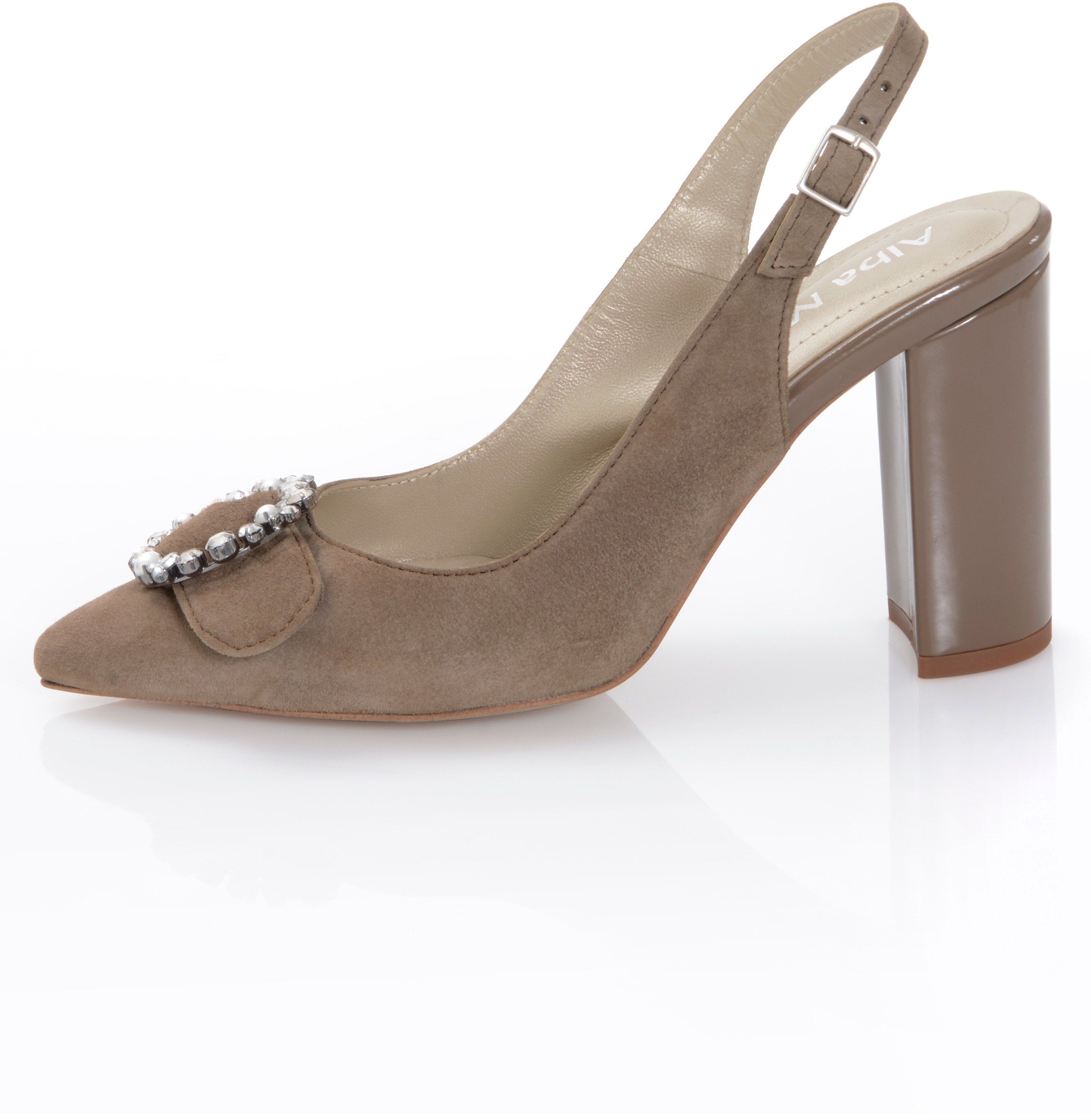 Alba Moda Slingpumps mit Schmuckschnalle auf der Schuhspitze, taupe