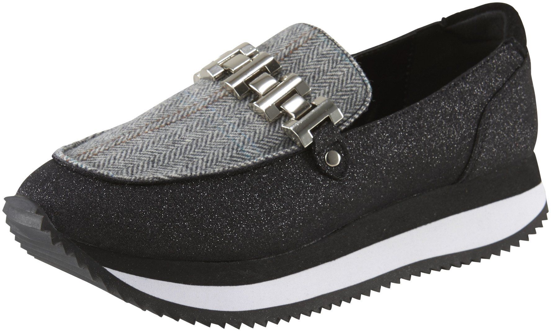 heine Slipper im Material- und Muster- Mix, schwarz/grau