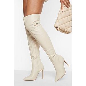 Pointed Over The Knee Stiletto Heeled Boots  ecru 38 Female
