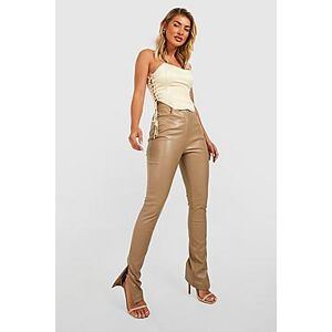 Premium Leather Look Split Ankle Trousers  taupe 36 Female