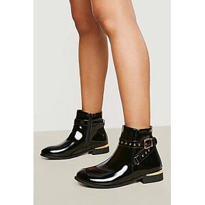 Wide Fit Buckle And Stud Detail Patent Chelsea Boot  black 36 Female