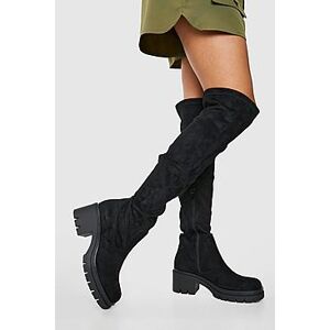 Block Heel Cleated Over The Knee Boots  black 39 Female