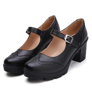 Xatilo Kvinder Chunky High Heels Dress Pumps Shoes Thick Sole Cake Shoes Black 39
