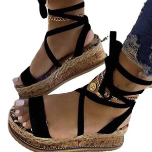 Xatilo Kvinders platform høje hæle mode afslappet ankel spænde sandaler Black,43