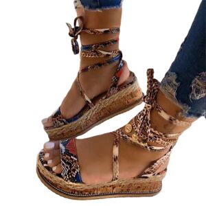 Xatilo Kvinders platform høje hæle mode afslappet ankel spænde sandaler Khaki,43