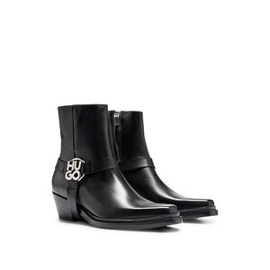 HUGO Ankle boots in leather with metallic stacked-logo trim