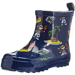 Playshoes , kids, natural rubber, half shaft Wellington boots, trendy, unisex, rain boots with reflectors, pirate pattern. Blue 23 EU