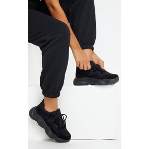 PrettyLittleThing Baskets noires lacées à semelles double coussins d'air, Noir - Publicité