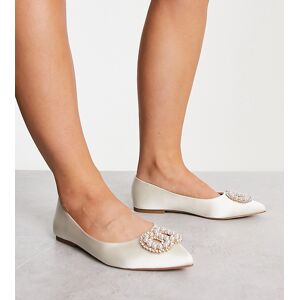 ASOS DESIGN Wide Fit - Lola - Ballerines satinÃ©es avec perles fantaisie - Ivoire-Blanc Blanc 36 female - Publicité