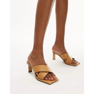 Topshop - Cali - Mules en cuir de qualitÃ© supÃ©rieure Ã  talon et bout carrÃ© - Camel-Neutral Neutral 37 female - Publicité