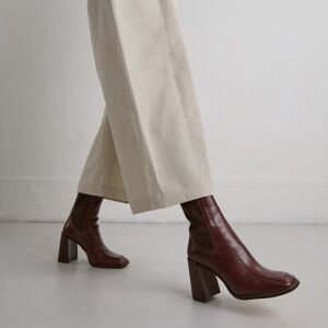 Jonak Bottines à talons hauts en cuir brillant marron Jonak 35,36,37,38,39,40,41,42 femme