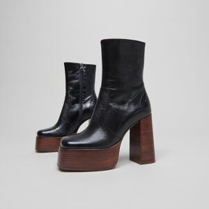 Jonak Boots à plateformes et bouts carrés en cuir vieilli noir Jonak 36,37,38,39,40,41 femme