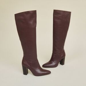 Jonak Bottes hautes à talons et bouts pointus en cuir bordeaux Jonak 36,37,38,39,40,41 femme