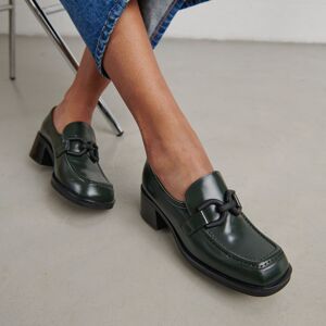 Jonak Mocassins à talons en cuir glacé vert sapin Jonak 35,36,37,38,40 femme