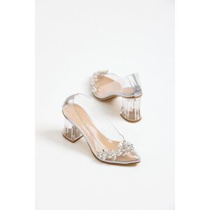Frm Chaussures à talons mode femme princesse couleur argent pierre transparente chaussures à talons détaillées 8 cm talon haut - Publicité
