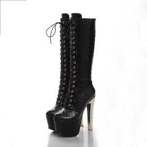 Femmes fétichistes chaussures d hiver bottes hautes plate-forme Sexy talons de luxe à lacets noir blanc bottes hautes pour femmes - Publicité