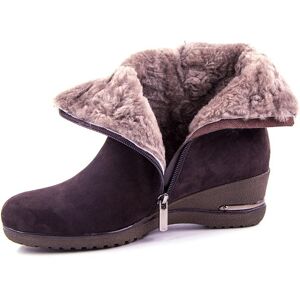 VANGULL Chaussures d hiver en daim de mouton pour femmes, bottines d hiver en laine et fourrure en peluche, chaussures en cuir véritable - Publicité