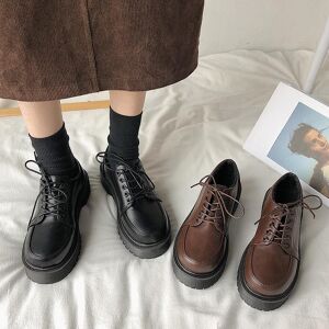Printemps automne femmes Oxford chaussures plates sur plate-forme chaussures décontractées noir à lacets en cuir chaussures couture bout rond zapatos mujer - Publicité