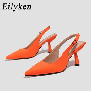 Eilyken Street Style bout pointu femmes pompes peu profonde boucle sangle talons bas Mules chaussures élégantes robe de soirée sandales - Publicité