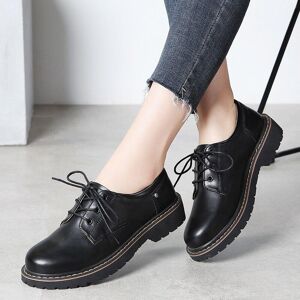 Oxford – chaussures d automne et d hiver en cuir noir pour femmes, Style britannique, pour étudiantes et filles, chaussures de bureau et d affaires - Publicité