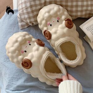 Chaussures d hiver imperméables en coton pour femmes, pantoufles de maison en mouton mignon pour filles, chaussures de maison chaudes à doublure en peluche - Publicité