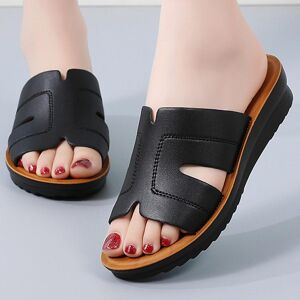 FANQISON Sneakers Sandales d'été surdimensionnées en cuir pour femmes, talon incliné solide, chaussures de maison pour maman - Publicité