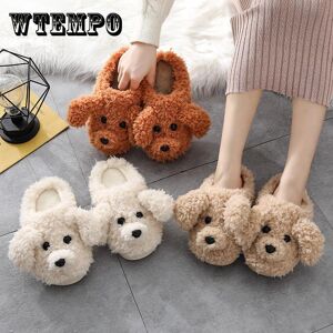 WTEMPO Pantoufles d hiver pour femmes, chaussures d hiver pour femmes, mignon chien en peluche, fausse fourrure, chaudes et douces, pantoufles d intérieur, grande taille, pantoufles de maison pour couples, diapositives antidérapantes - Publicité