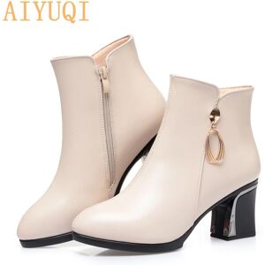 AIYUQI IWomen chaussures d hiver femmes bottes d hiver pointues en cuir véritable à talons hauts bottes habillées pour femmes grande taille - Publicité