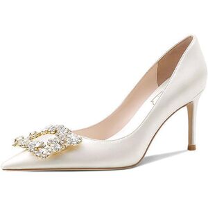 Blanc Satin Stiletto High Heel Shoes Mariage Single Shoes Pointed Toe Rhinestone Party Dress Women’s Shoes Shallow Mouth Sexy Women Pumps - Publicité