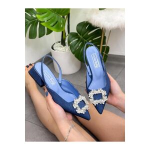 Chaussures Plates Femme Bleu Denim (Sacha) Ballerines à détail de pierre - Publicité