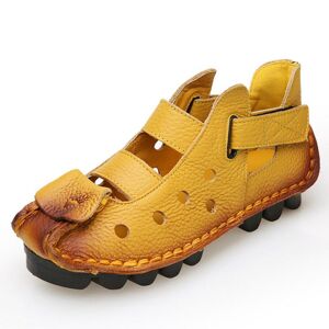 Chaussures d été rétro faites à la main en cuir véritable pour femmes, chaussures plates et souples, sandales creuses décontractées pour femmes - Publicité