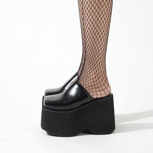 Gdgydh Mules à plateforme pour femmes, bout carré, talons compensés, pantoufles d extérieur, chaussures à enfiler épaisses et imperméables - Publicité