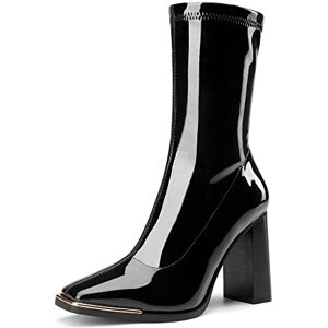 DREAM PAIRS Bottes mi-mollets pour femme Tige en polyuréthane Pointe carrée, Noir , 38 EU - Publicité