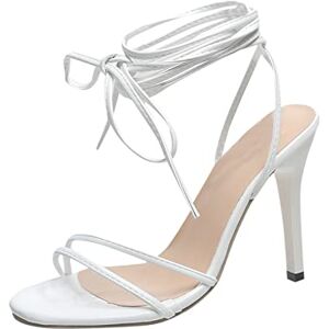 FGUUTYM Escarpins à lanières pour femme Sandales à lacets Sandales d'été Robe de mariage Chaussures sexy à bout ouvert Chaussures décontractées pour femme, Blanc., 37 EU - Publicité