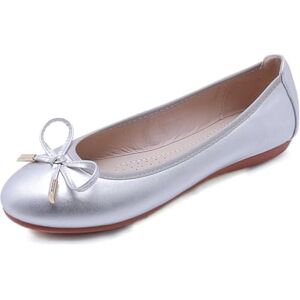 seiveini Chaussures Plates pour Femme Ballerines Plates Chaussures de Travail Confortable Slip-on Plat Ballerine à Bout Ronde pour Femme Affaires Mariage Décontractée Ballet Flats B Argenté 38 EU - Publicité