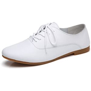 JUSTDINGRAN Chaussures Oxford pour femme Décontractées Chaussures plates Blanches À lacets Printemps, automne Cuir Pour femme Décontractées Unies, blanc, 39 1/3 EU - Publicité