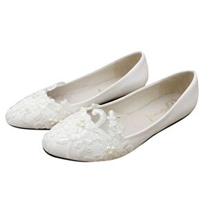 Minetom Femme Elégant Chaussures de Mariée en Dentelle Chaussures Plates Club Soiree Escarpins pour Mariage D Blanc 41 EU - Publicité