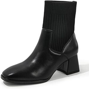 WUIWUIYU Femmes Bottines Chaussures à Talons Bloc/Chelsea Femme Cuir -noir 36 - Publicité