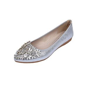 Aoikoy Chaussures Plates Fille pour Femmes Ballerines Plates Chaussures de Travail Confortable Slip-on Plat Mariage d'affaires décontractée A2 Silver 39 EU - Publicité
