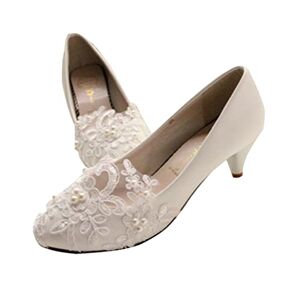 Minetom Femme Elégant Chaussures de Mariée en Dentelle à Talons Hauts Aiguille Club Soiree Escarpins pour Mariage D Blanc 5 CM 40 EU - Publicité