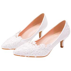 Minetom Femme Elégant Chaussures de Mariée en Dentelle à Talons Hauts Aiguille Club Soiree Escarpins pour Mariage A Blanc 41 EU - Publicité