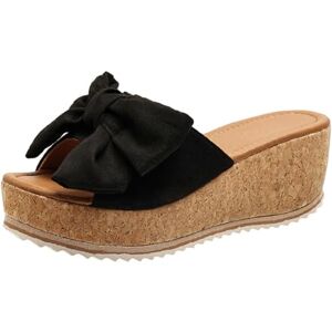 Generic bottes femme marron Automne Espadrille pour femmes diapositives sandales mignonnes avec nœuds papillon été bout ouvert chaussures compensées à enfiler sandales ajourées pantoufles de plage Black 43 - Publicité